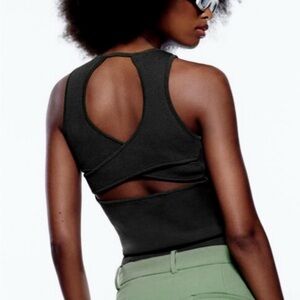 Zara Black cross back Ribbed Tank Top